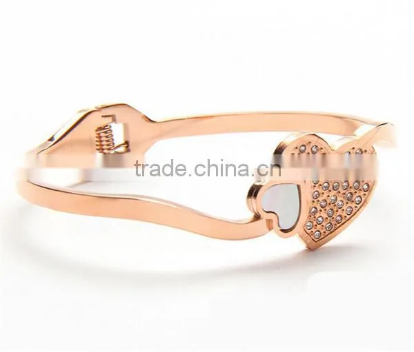 Classic Tricolor Stainless Steel Open Crystal Bangle Heart Jewelry Wedding for Women photo-3