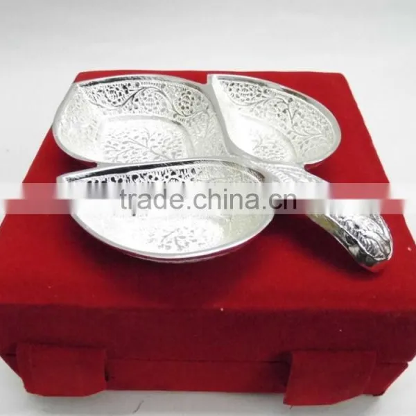 Gift and Crafts Handmade Silver Plated Brass Decorative Bowl With Embossing Designs photo-2