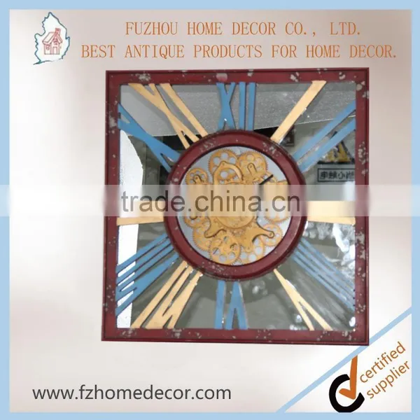 Antique Decorative Metal Mirror Printing Clock With Wheel Gear Decor photo-2