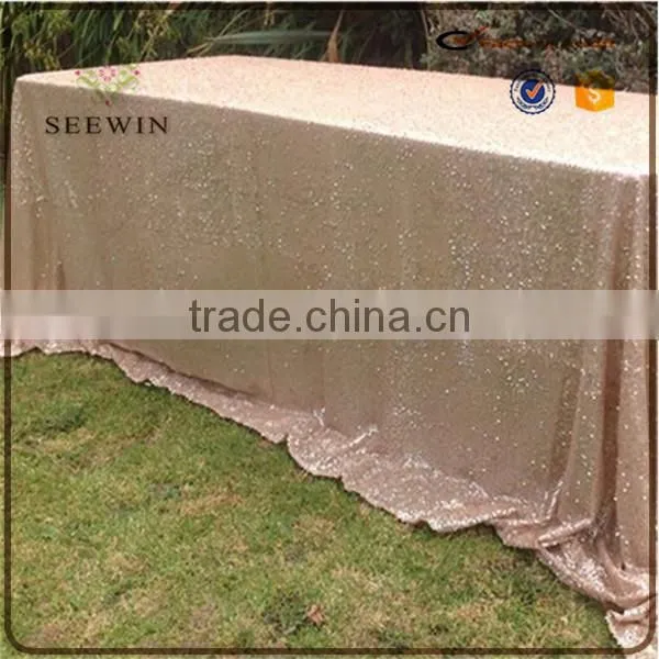 Elegant Wedding 100% Polyester Champagne Sequin Wedding Table Cloth Sequin Table Overlay photo-3