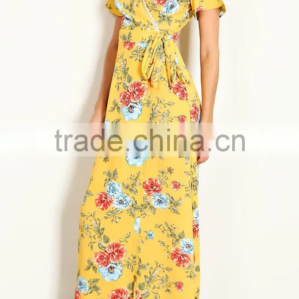 Kaftan Dress Beach Wear Women 95% POLYESTER 5% SPANDEX FLORAL PRINT SURPLICE RIBBON TIE MAXI DRESS Evening Gowns Long photo-2
