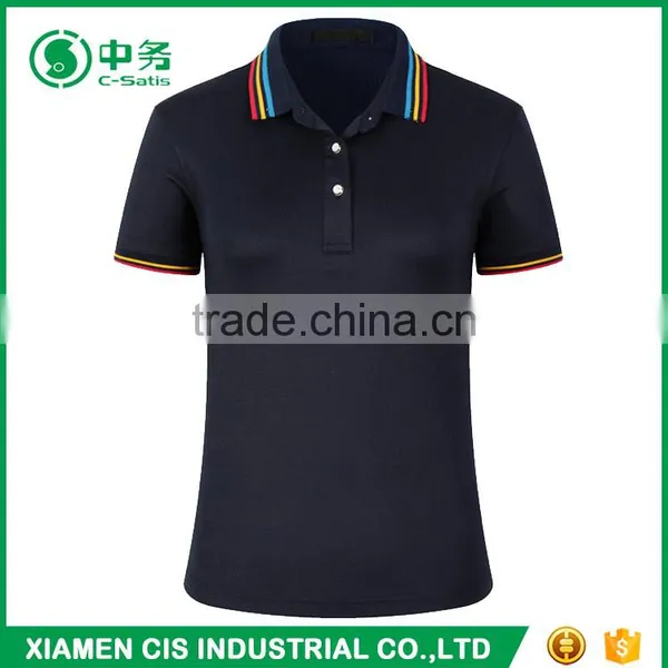 2017 Hot Sale Color Combination Collar Design Women Short Sleeve Blank Polo Shirts photo-6