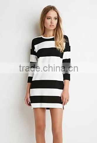 Women's Classic Stripes Split Mini 7 Minutes of Sleeve Dress photo-2