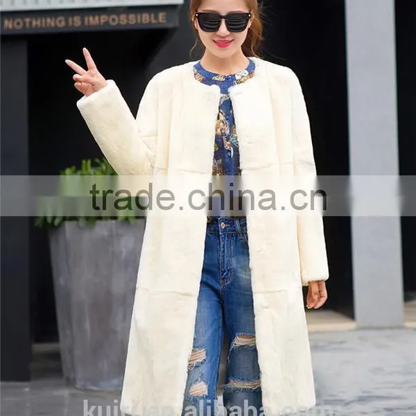 Natural Rabbit Fur Jacket With Belt Women Real Whole Skin Rex Rabbit Fur Overcoat photo-3