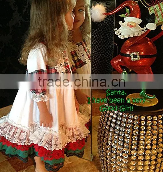 Girls Classic Long Sleeved Plaid Vintage Lace Embellished Nightgown Baby Christmas Sleepwear photo-2