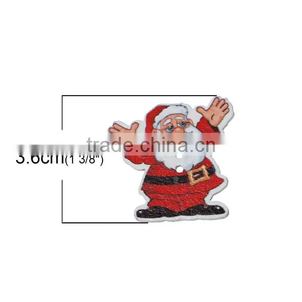 Wood Sewing Buttons Scrapbooking 2 Holes Christmas Santa Claus White & Red photo-2