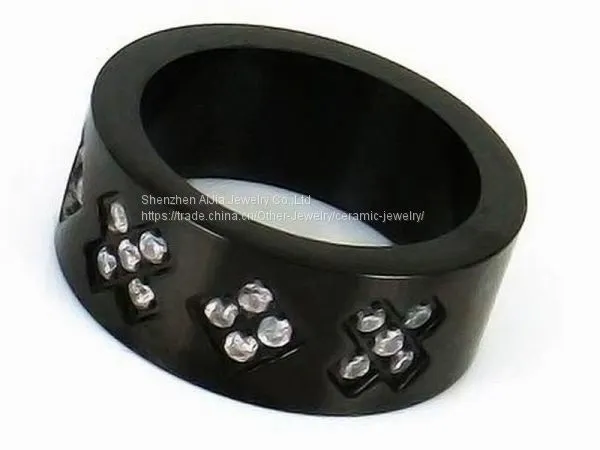 Black Stainless Steel Diamond Rings 8mm For Anniversary photo-2