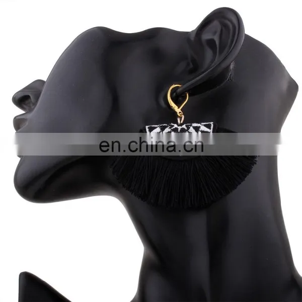 Hot Sales Big Black Semicircle Tribal Embroidery Earrings photo-4