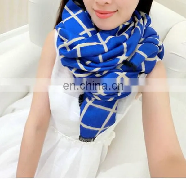 Double Sides Grid Light Blue Yellow Faux Wool Women Fashion Tartan photo-2