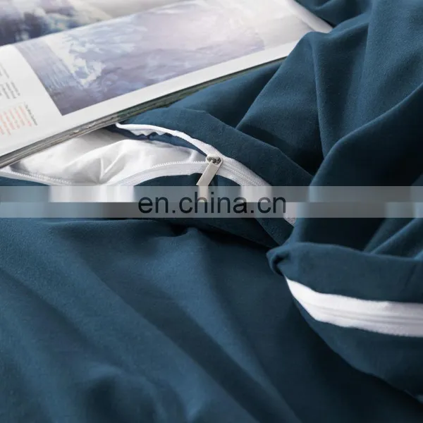 High Quality Navy Winter Plain 100% Polyester King Brushed Duvet Cover Set photo-5