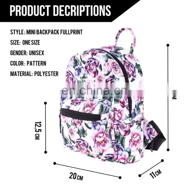 New Arrival 9inch Mini Backpack Girls Small Travel Bag With Romantic Purple Rose Image photo-2