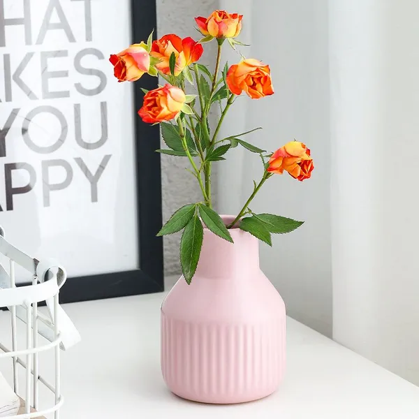 China Hand Made Small Cyan Red Light Yellow Ceramic Flower Vase For Bedroom And Hotel photo-3