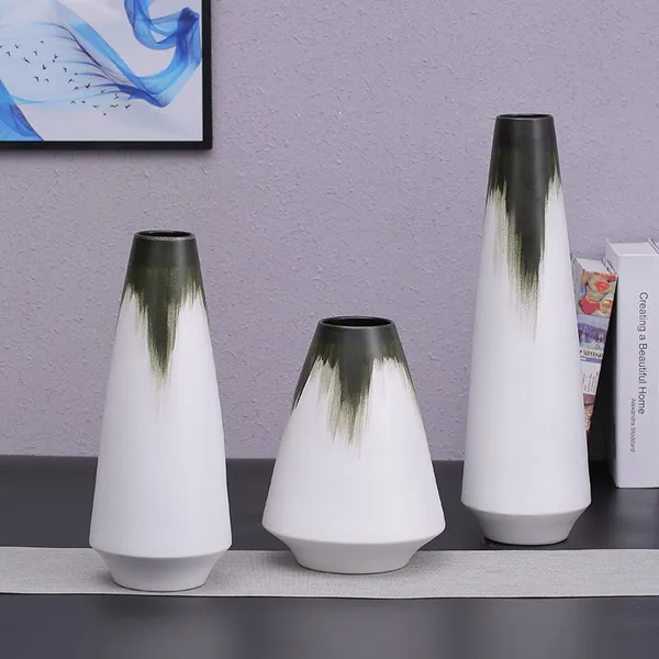 Large Calibe Wax Gourd Round Trapezoid Green And White Ceramic Vase Creative Home Decor photo-4