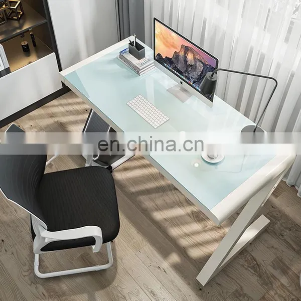 High Quality Simple Toughened Glass Computer Desk Home Learning Z-shaped Leg Design Computer Modern Home Office Desk photo-4