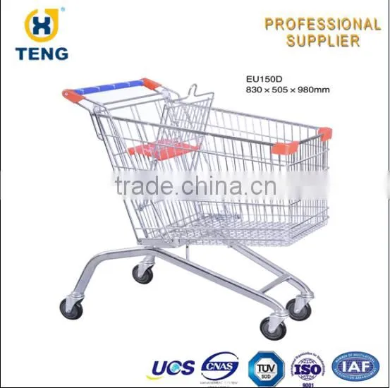 EU Style Zinc Plated Hand Unfolding Supermarket Trolley photo-3