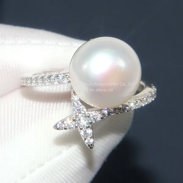 S925 Sterling Silver Ring Female Diamond Cross Star Pearl Ring photo-2