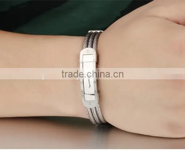 Wholesale Titanium Steel Man Bangles Three Rows Between Steel Wire Armoured Gold Bracelet With Cross photo-3