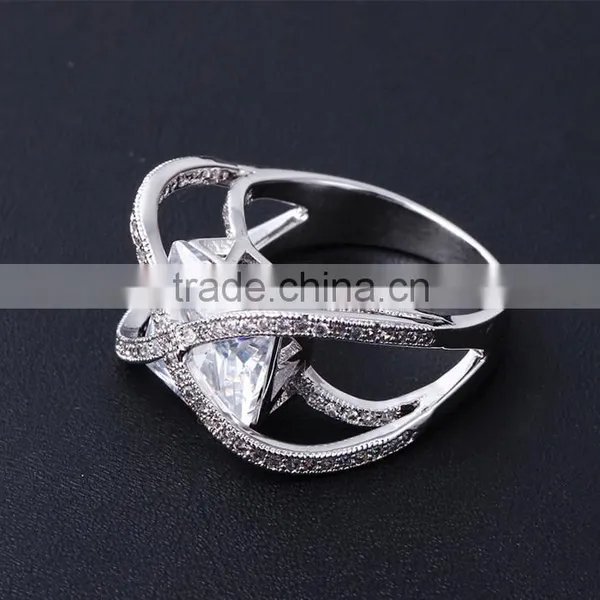 2016 Jewelry Ring Model Clear Zircon Stone Square Cross Shape Unique Design Ring photo-3