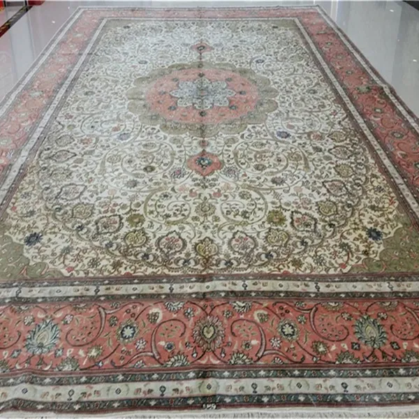 12x18ft Large Size Beige Color Handmade Silk Persian Carpet for Villa Living Room