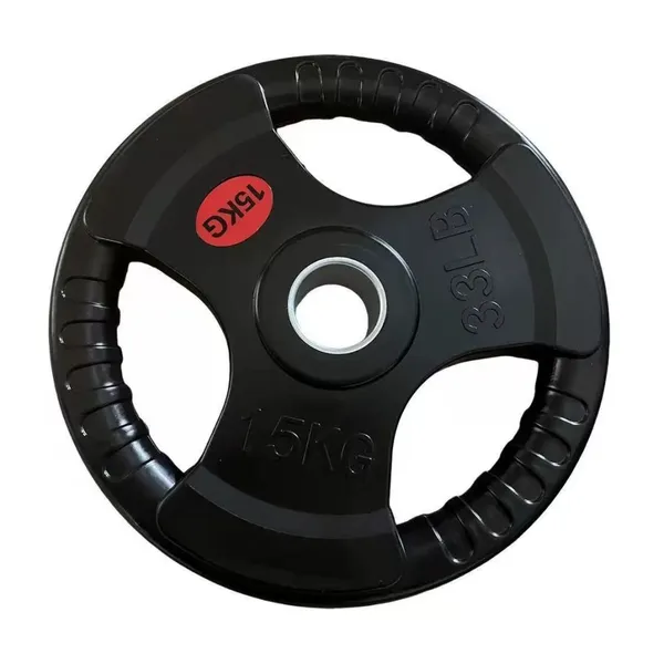 1.25kg to 25kg 3 Three Hole Tri Grip 30mm Rubber Coated Bumper Cast Iron Free Barbell Weight Plates Set for Weight Lifting Gym photo-2