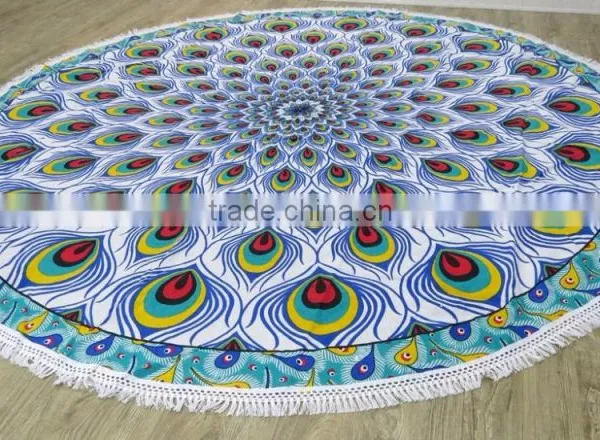 Turkish Towel Beach Blanket Bohemian Roundies Indian Round Towels Mandala photo-2