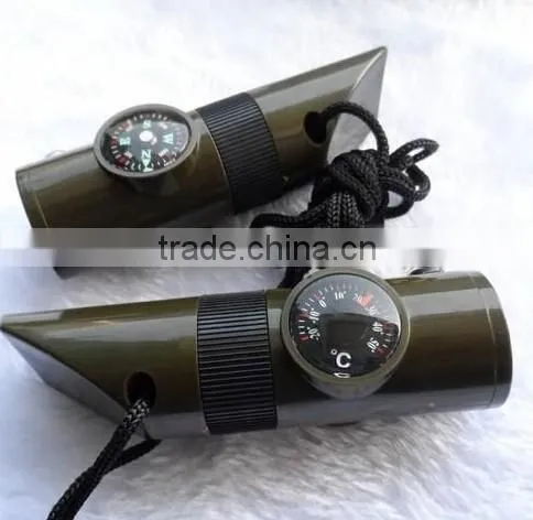 7 in1 Function Whistle Compass Magnifier Mirror Thermometer Flashlight