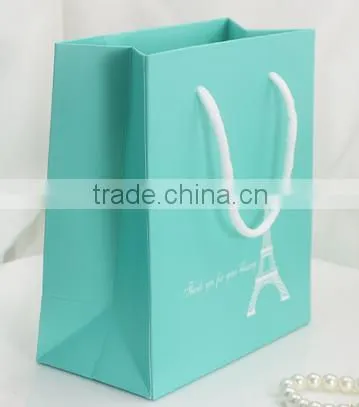 Customized Blue Paper Shopping Bag With Gold Logo Print photo-5