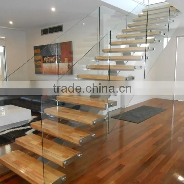 Wood Treads Frameless Glass Balustrade Floatingl Indoor Stairs--YUDI YD-MF001 photo-2