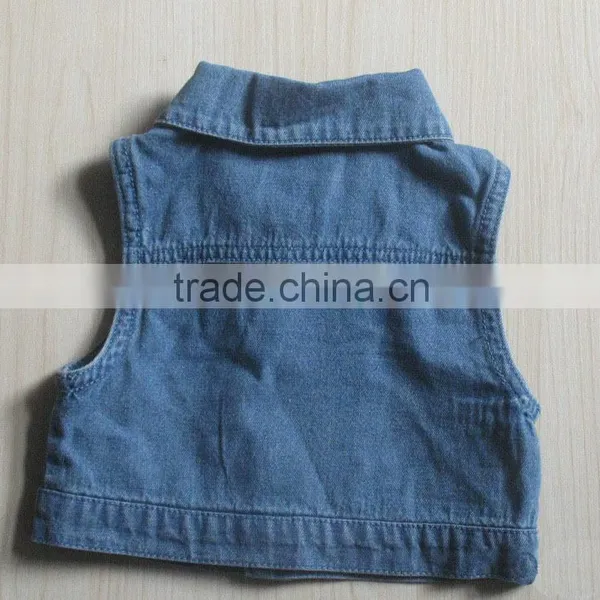 Wholesale Kids Customized Denim Jacket Without Sleeve Baby Washed Denim Jacket photo-2