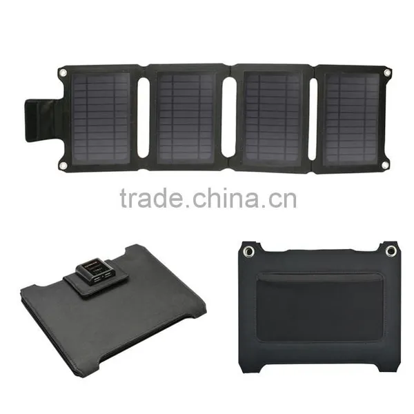2016 Newest Dual Usb Fabric Foldable Solar Panel Charger 14w With Battery for Cellphone Quality Choice photo-2