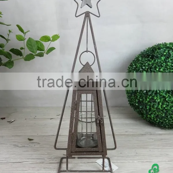 Decorative Xmas Rusty Metal Stand With Lantern and Glass and Wooden Star (81-14351S) photo-2