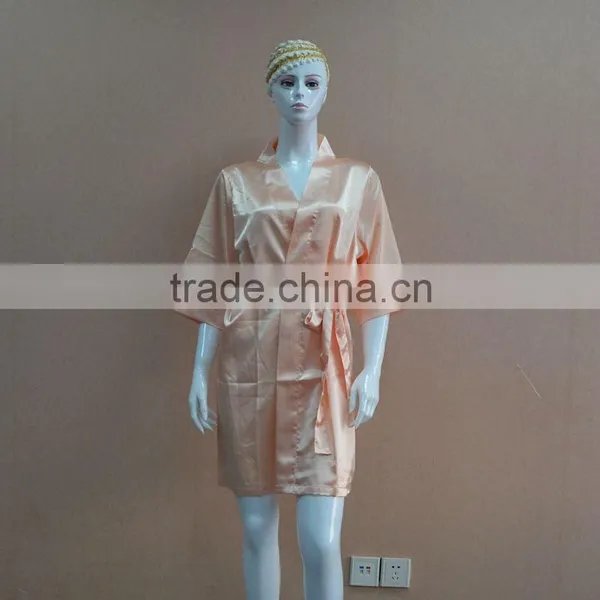 Beautiful Short Champagne Satin Silk Like Fashion Sleepwear and Nightgown for Women photo-2