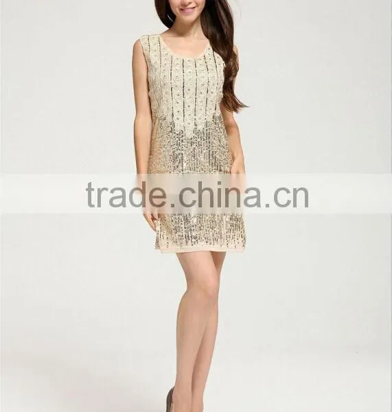 Sequin Dress Fashion Elegant Beige Paillette Sequin Beading Dress Evening Sequin Dress Heavy Beaded Evening Dresses photo-4