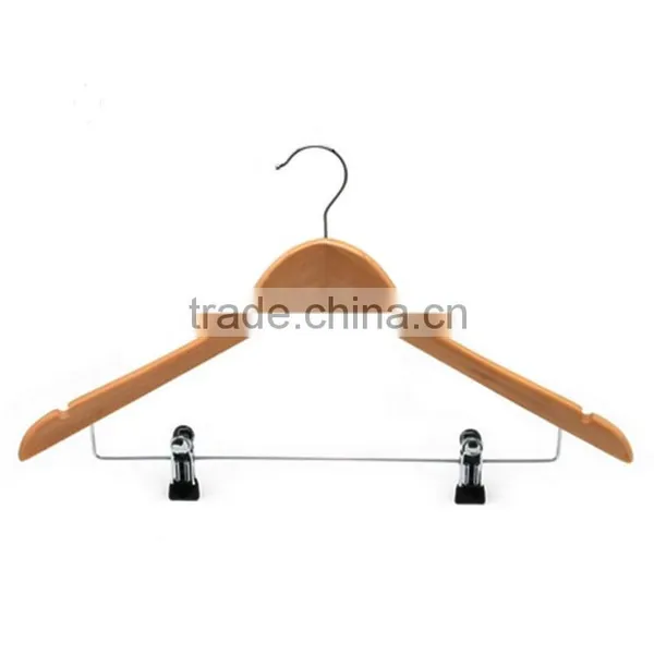 High Quality Wooden Hanger With Notches With Metal Chrome Plate Clip photo-2