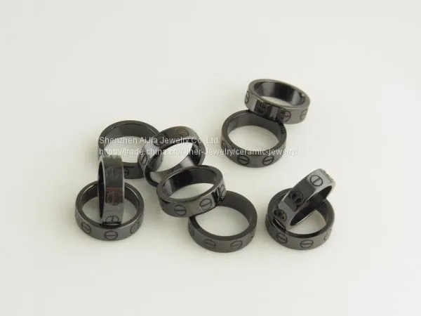 Black Zirconia Ceramic Rings With Letter , Women's Engagement Ring photo-3