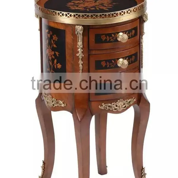 Vintage Style Castle Living Room Furniture Handmade Marquetry Side Cabinet, Luxury Brass Inlaid Natural Wood Chest Of Drawer photo-2