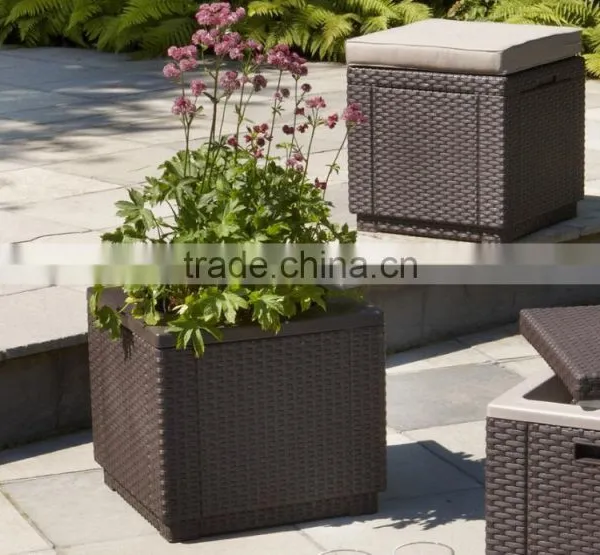 2017 Trade Assurance Most Popular Alum Frame Rattan Cube Planter Outdoor Rattan Plant Holder photo-2