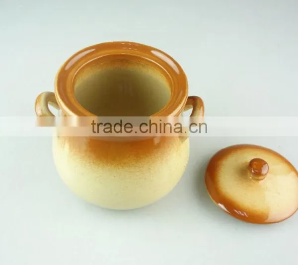 Glaze Round Ceramic Tureen, Casserole With Clear Ceramic Lid,double Ear Tureens photo-2