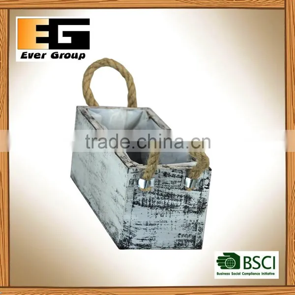 Rectangle Shape Wooden Pot Planters With Rope Handles photo-6