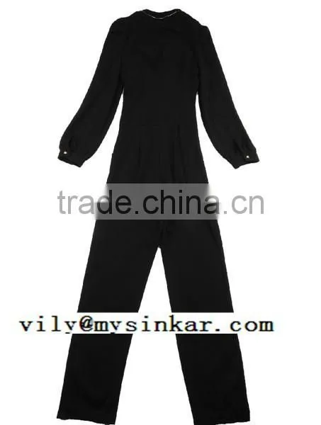Woven Beaded Long Sleeve One Button Pleated Good Quality Women Jumpsuit photo-5