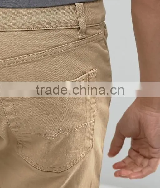 2016 High Quality Latest Custom Five Pocket Men's Khaki Slim Fit 100% Cotton Stretch Denim Concealed Fly Casual Plain Hot Shorts photo-3
