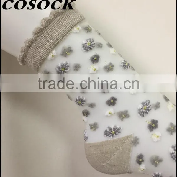Flower Jacqaurd Women Lovely Ankle High Transparent Nylon Summer Socks photo-2
