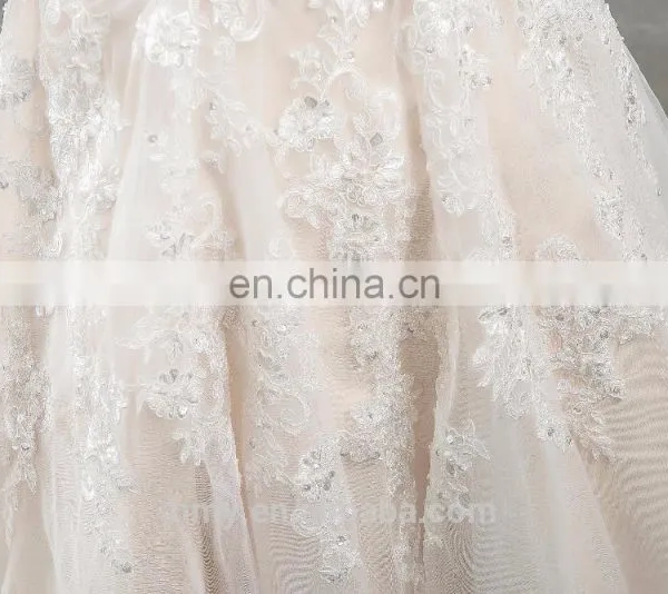 Latest Design White French Lace Fabric Charming Sash Lace Appliqued and Beaded Bridal Wedding Gowns photo-6