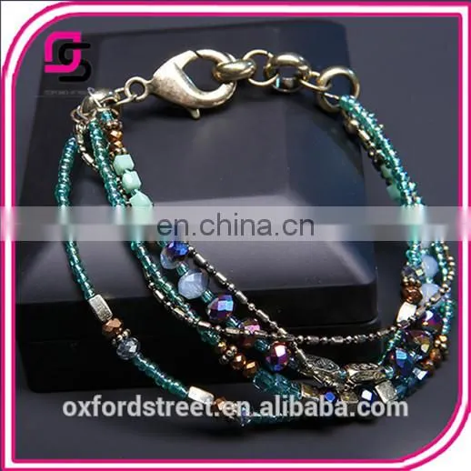 European Retro Fashion Multilayer Glass Bead Alloy Antique Bronze Bracelet photo-2
