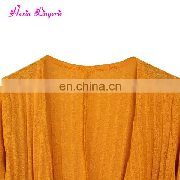 Best Selling Latest Yellow Long Kingtting Cardigan Blouse Women Tops photo-3