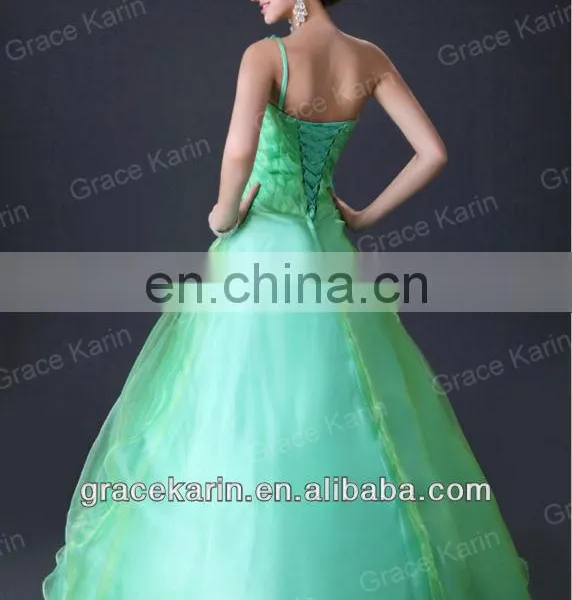 Grace Karin New Style One Shoulder Green Quinceanera Dresses CL2678 photo-3