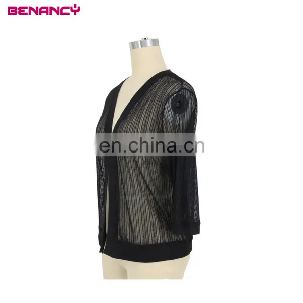Stripe Jacquard Lace Woman Short Cardigan Bolero photo-5