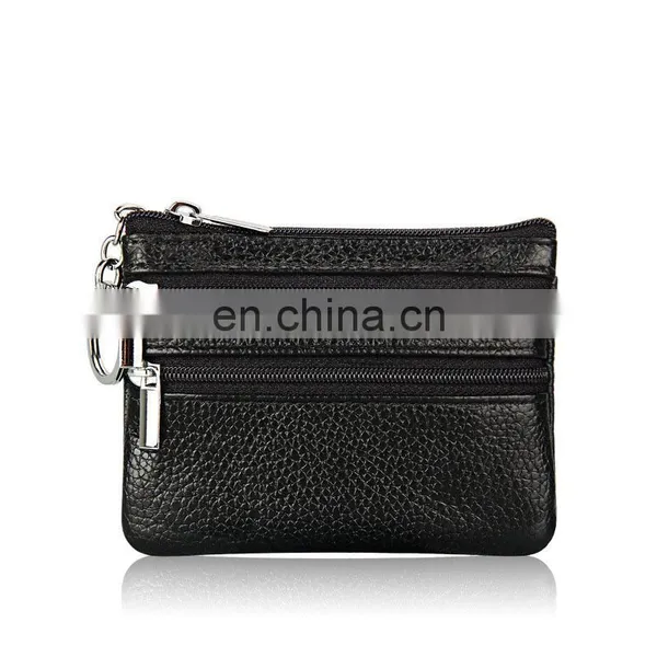 3 Zippers Genuine Leather Coin Bag Credit Card Bag Cash Bag photo-2