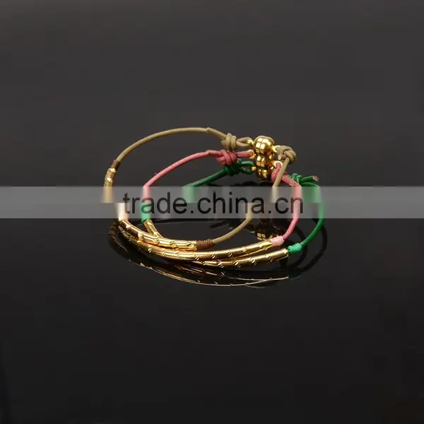2016 Custom Design Colorful Leather Silver or Gold Plated Brass Bracelet photo-6