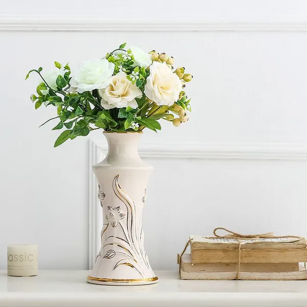 Creative Palace European Romantic Gild White Tall Ceramic Vase For Living Room Decor photo-5
